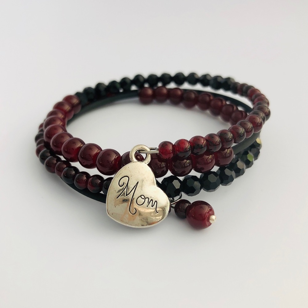 GARNET Gemstone Memory Wire Wrap Beaded Bracelet